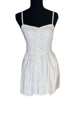 White Blue Floral Smocked Cutout Romper